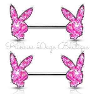 Playboy‎ Pink Druzy Stone Barbell Nipple Ring